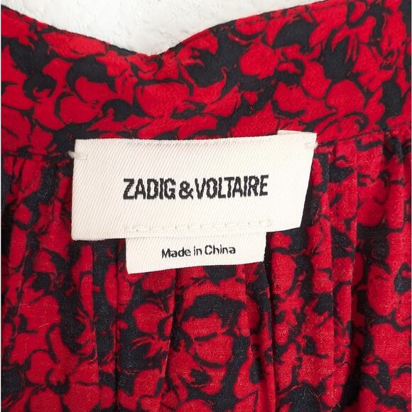Zadig & Voltaire Rinka Red/Black Floral Print Long Sleeve Mini Dress, size S - Picture 3 of 8